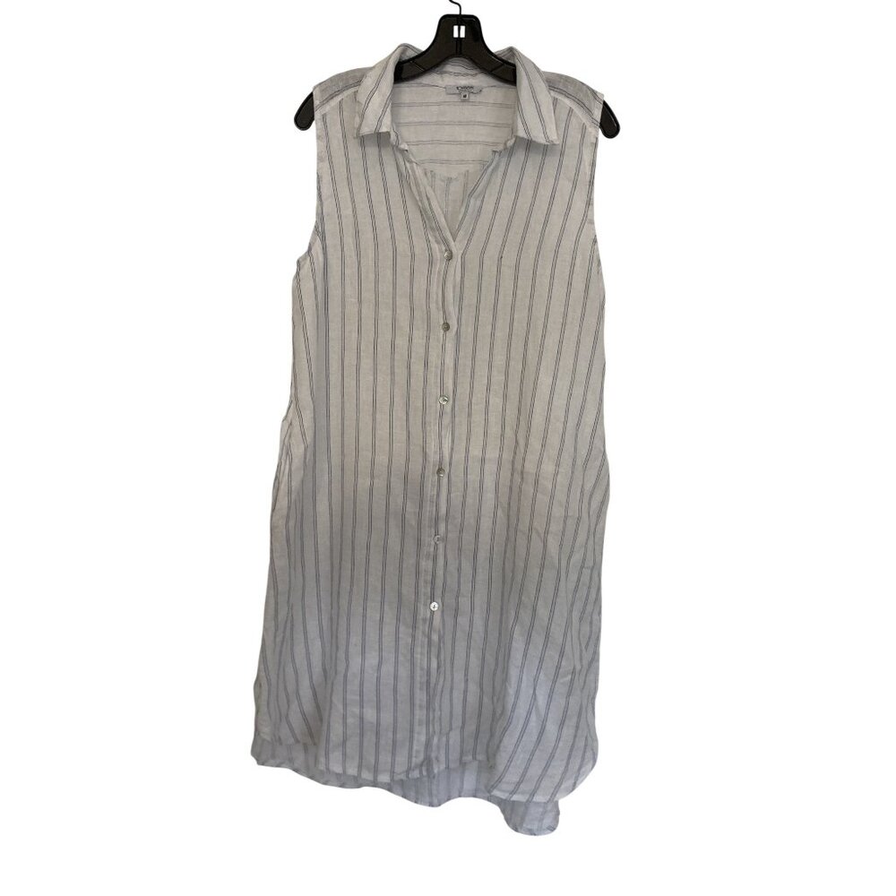 Linen Striped Sleeveless Button-Down Shirt Dress Coverup By Rosemarine Made In I